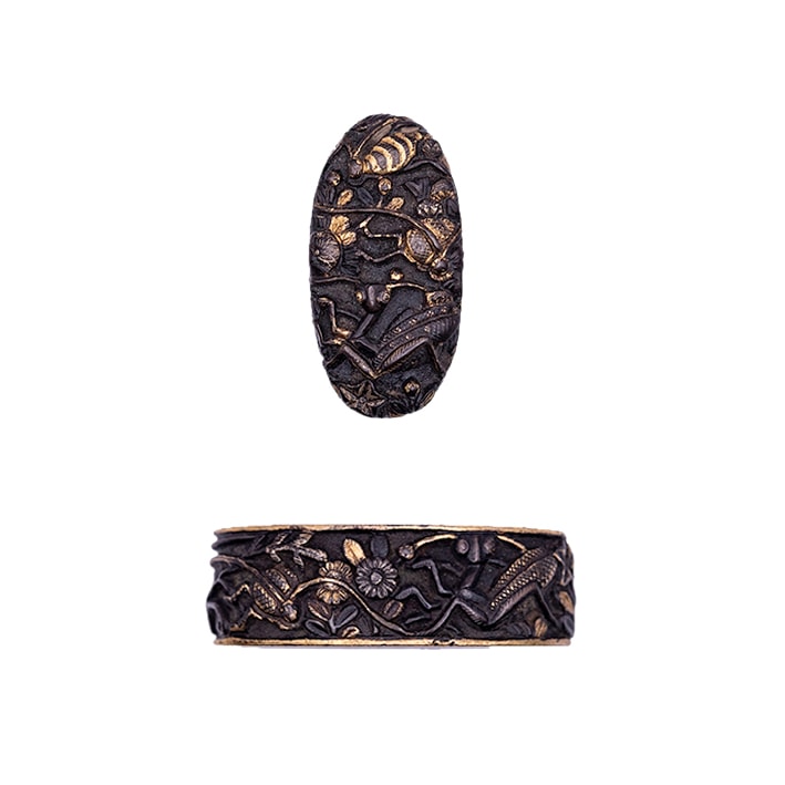 Fuchi-Kashira - by Mino School - Mantis Mino Fuchi Kashira