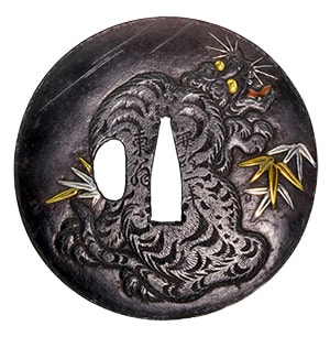 Tsuba - Tokuho - by Hamano Sekibun - Yurakusai Sekibun, Tiger and Bamboo Design