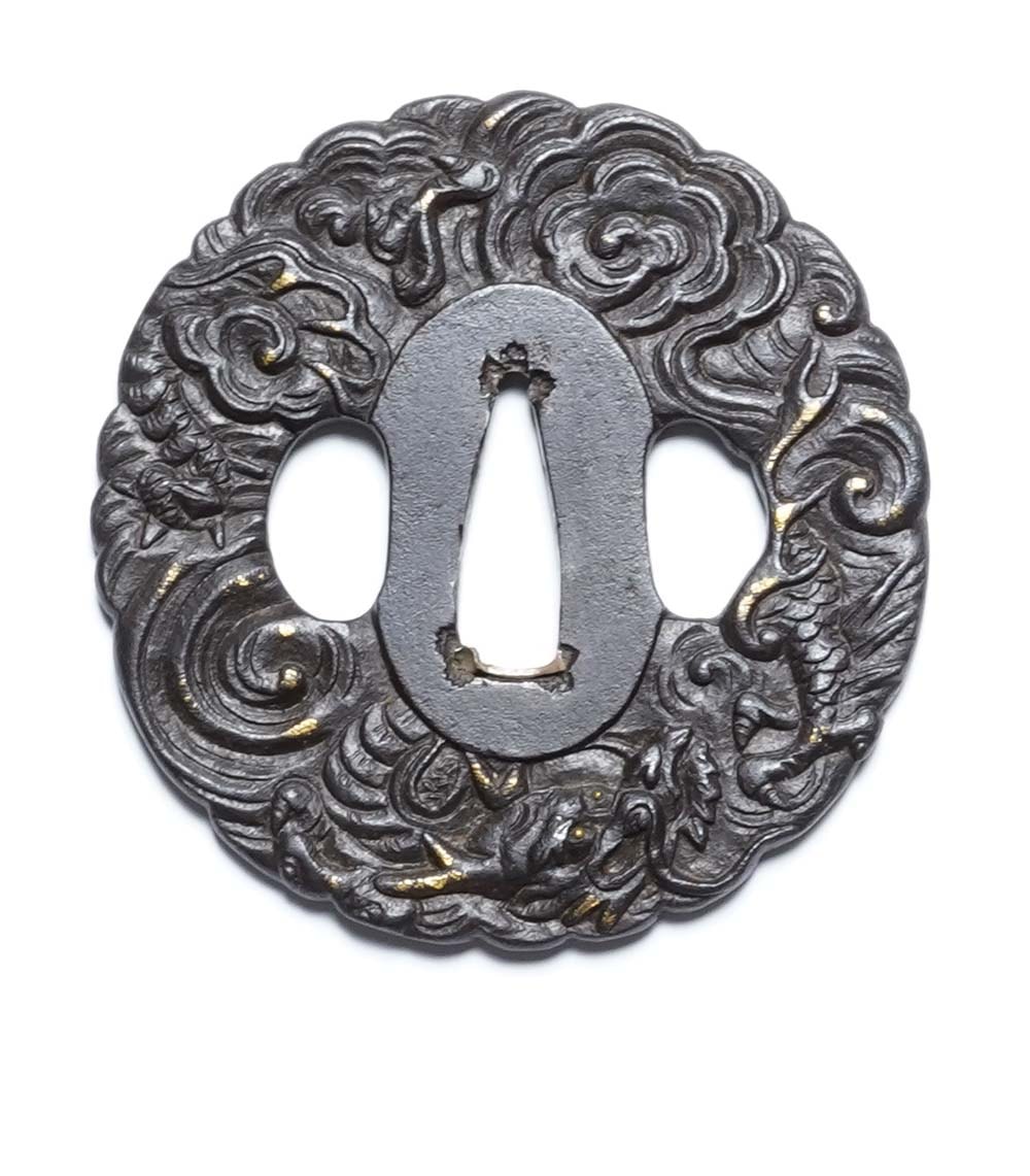 Tsuba - Hozon - Satsuma Tsuba: Unryu Zu (Dragon in Clouds Design)