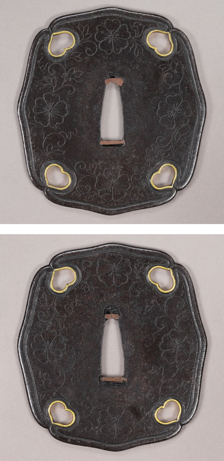 鍔:四方猪目透桜花唐草図 Tsuba:Shiho Inome Sukashi Ouka Karakusa Zu